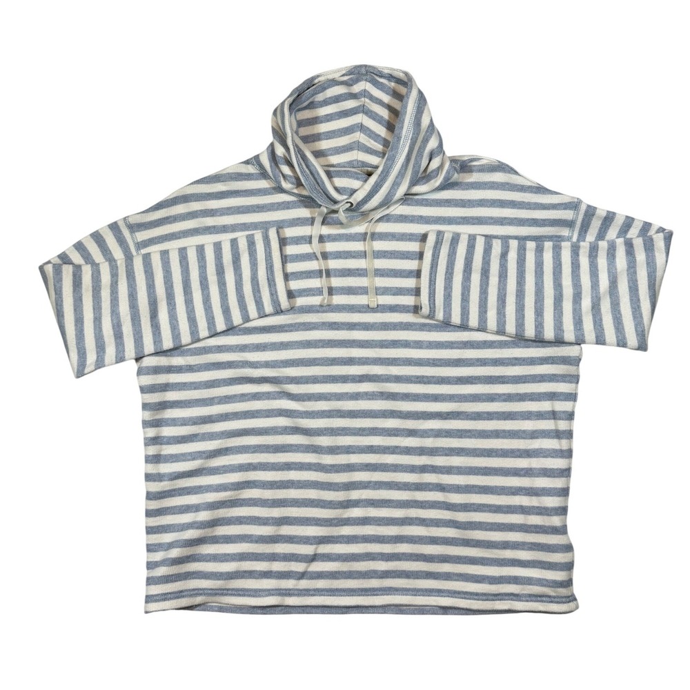 Chaps Striped Hoodie Women Large Blue White Coastal Preppy Funnel Neck‎ Nautical